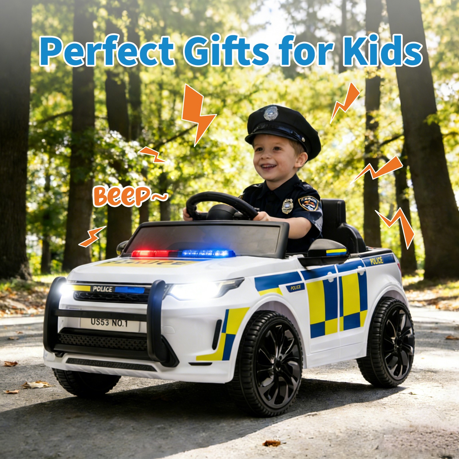 12V Electric Ride On Police Car for Kids&Remote Control,Battery Powered Toy Car