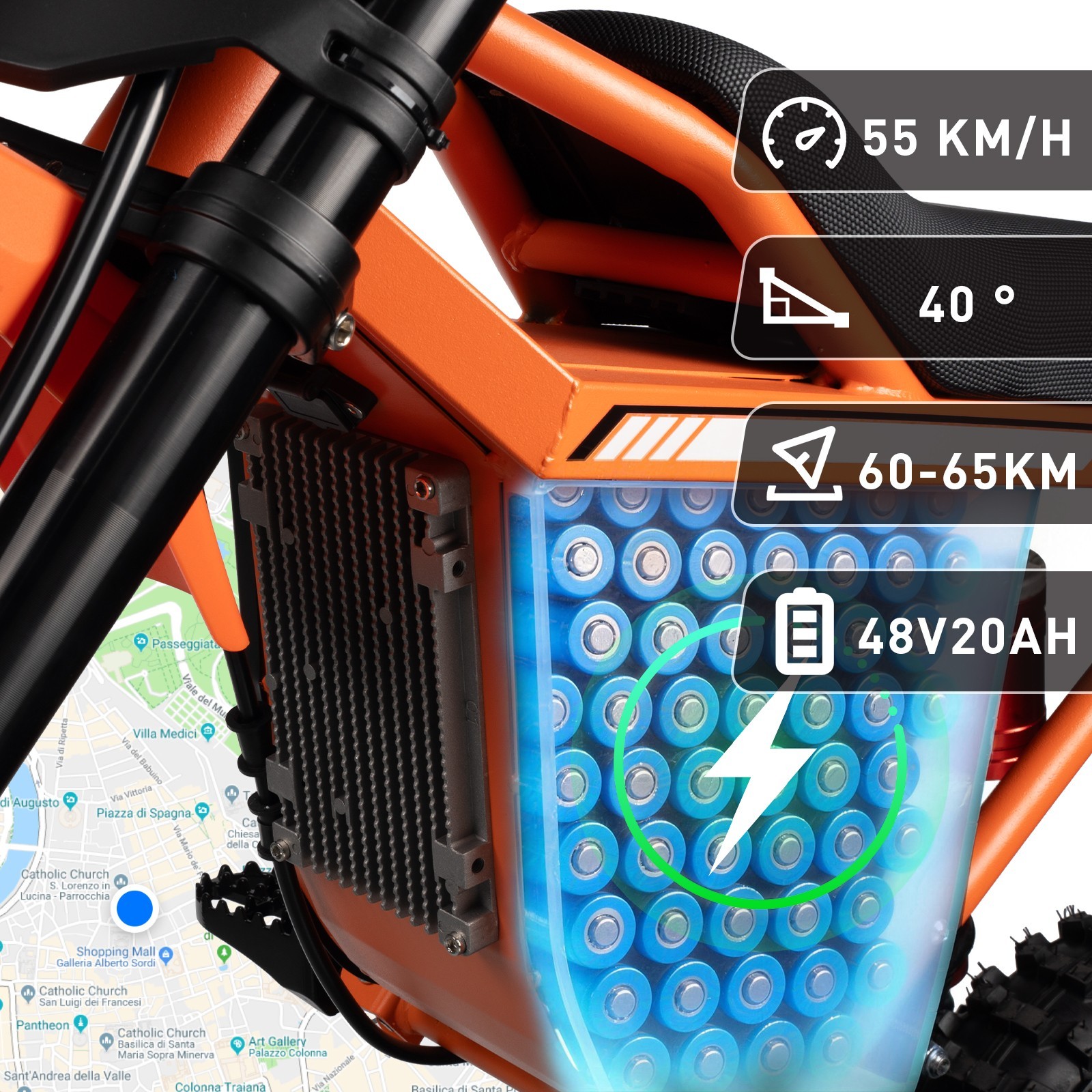 48V Electric Dirt Bike 2000W Peak 20Ah Off-Road Motorcycle E-Mountain Bike 35MPH