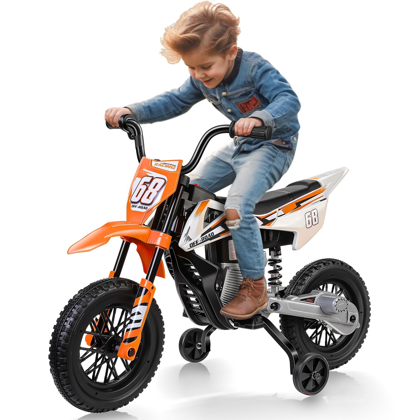 12V Kids Electric Dirt Bike with Training Wheels Twist Grip Throttle Ride on Toy