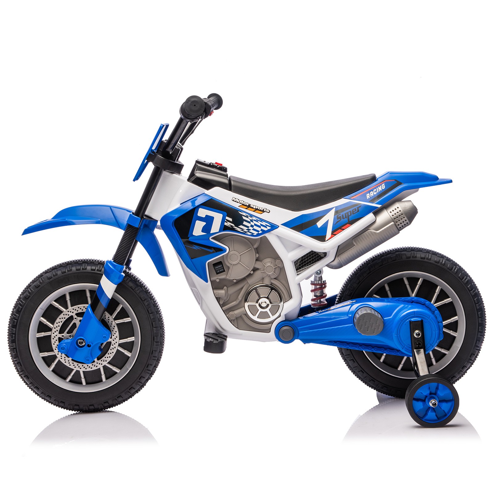 12V Kids Ride On Motorbike Motorcycle Dirt Bike with Music,Training Wheels Blue