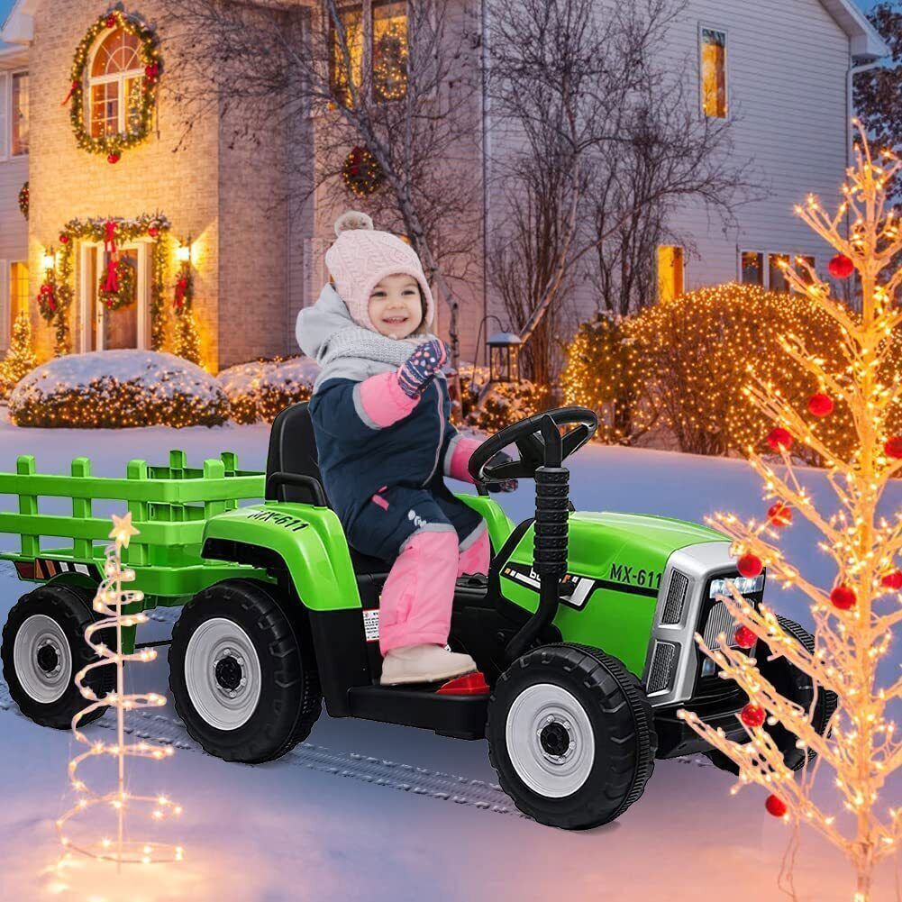 Kids Ride On Tractor w/ Trailer 12V Electric Battery Powered Xmas Gift Boys Girl