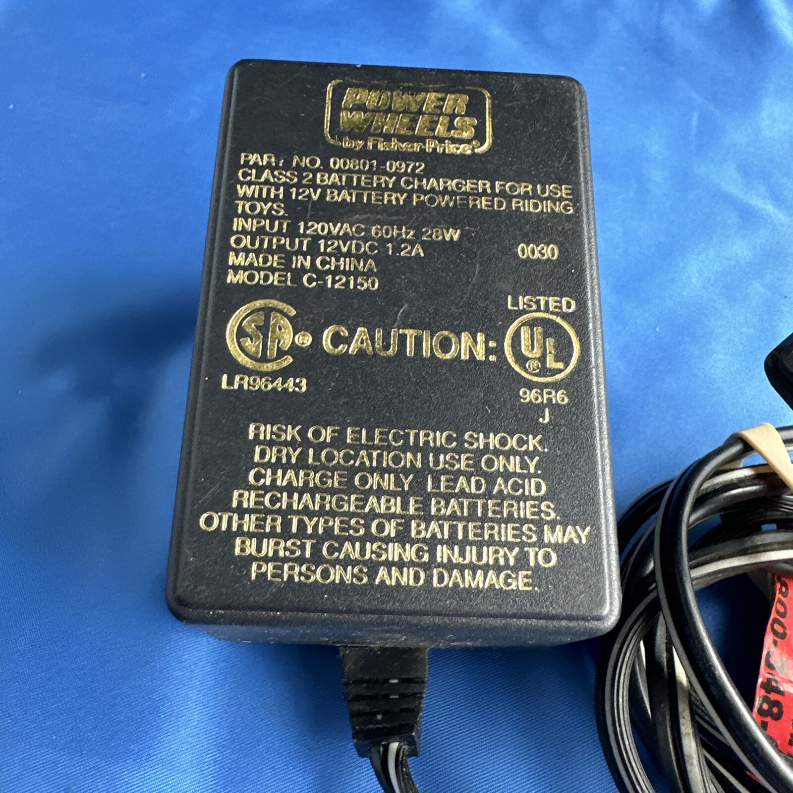 Fisher Price Power Wheels 00801-0972 Class 2 Battery Adapter Charger 12V OEM