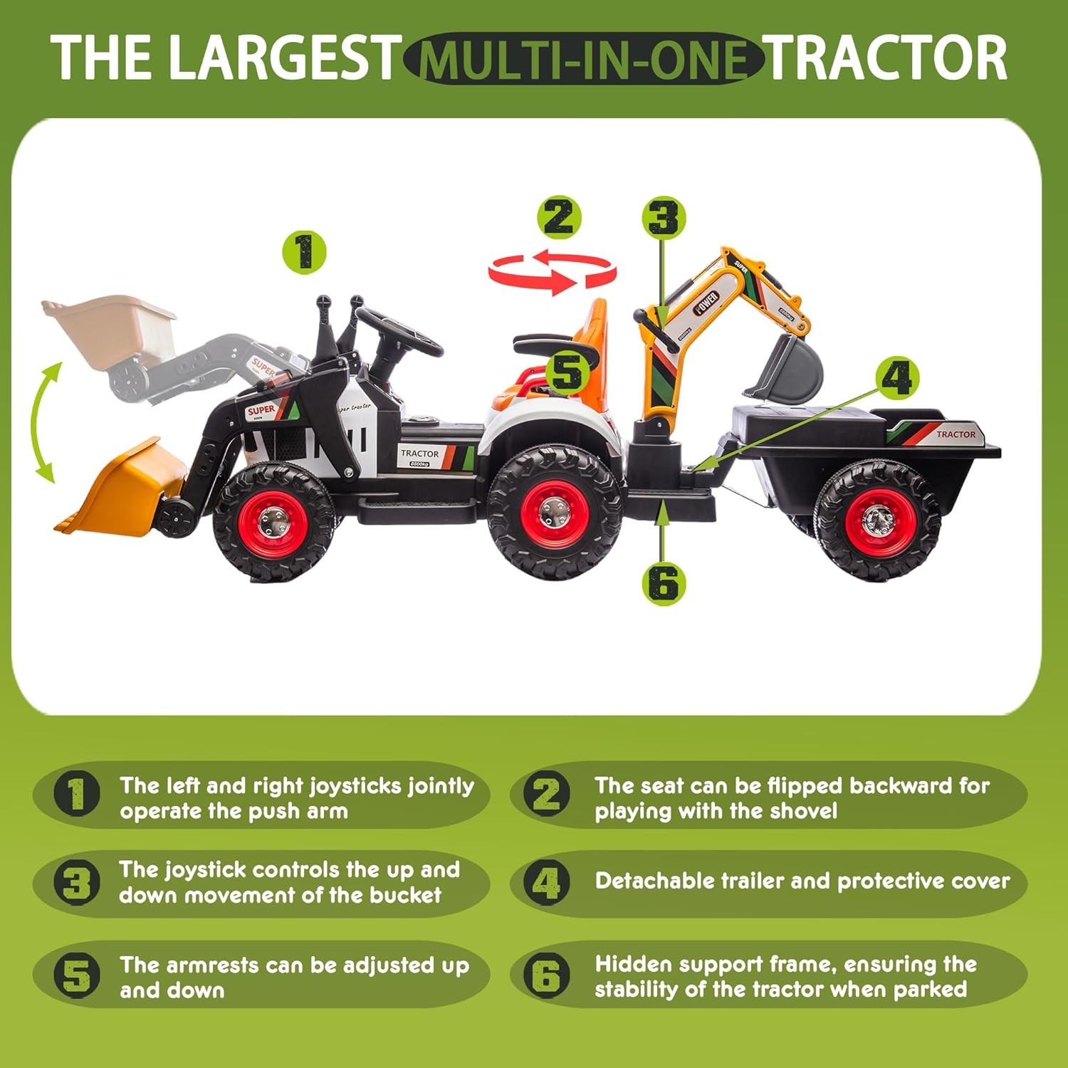24V Kids Ride on Excavator 4-in-1 Tractor Bulldozer Dump Truck w/ Remote Control