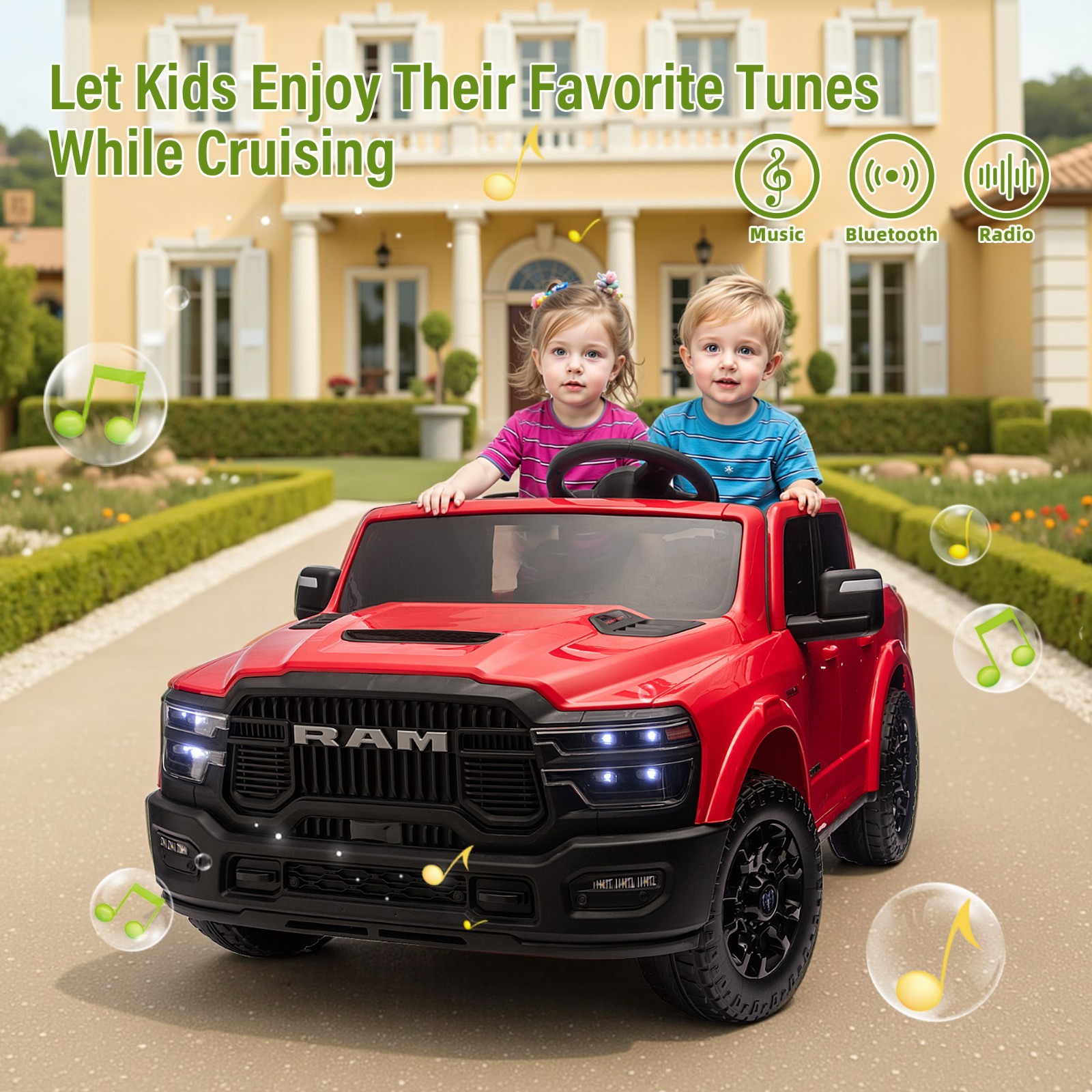 24V Kids Electric Car 2 Seater Ride on Truck w/Remote,Power Wheels Toys, Red