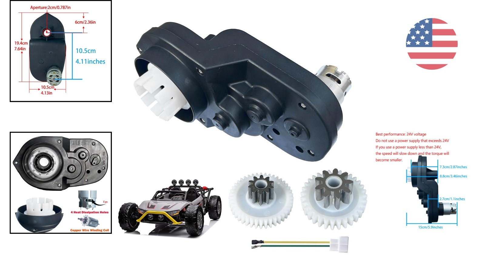 High-Speed 24 Volt RS555 Motor Gearbox – 35000 RPM for Kid’s Ride-On Toy Upgrade