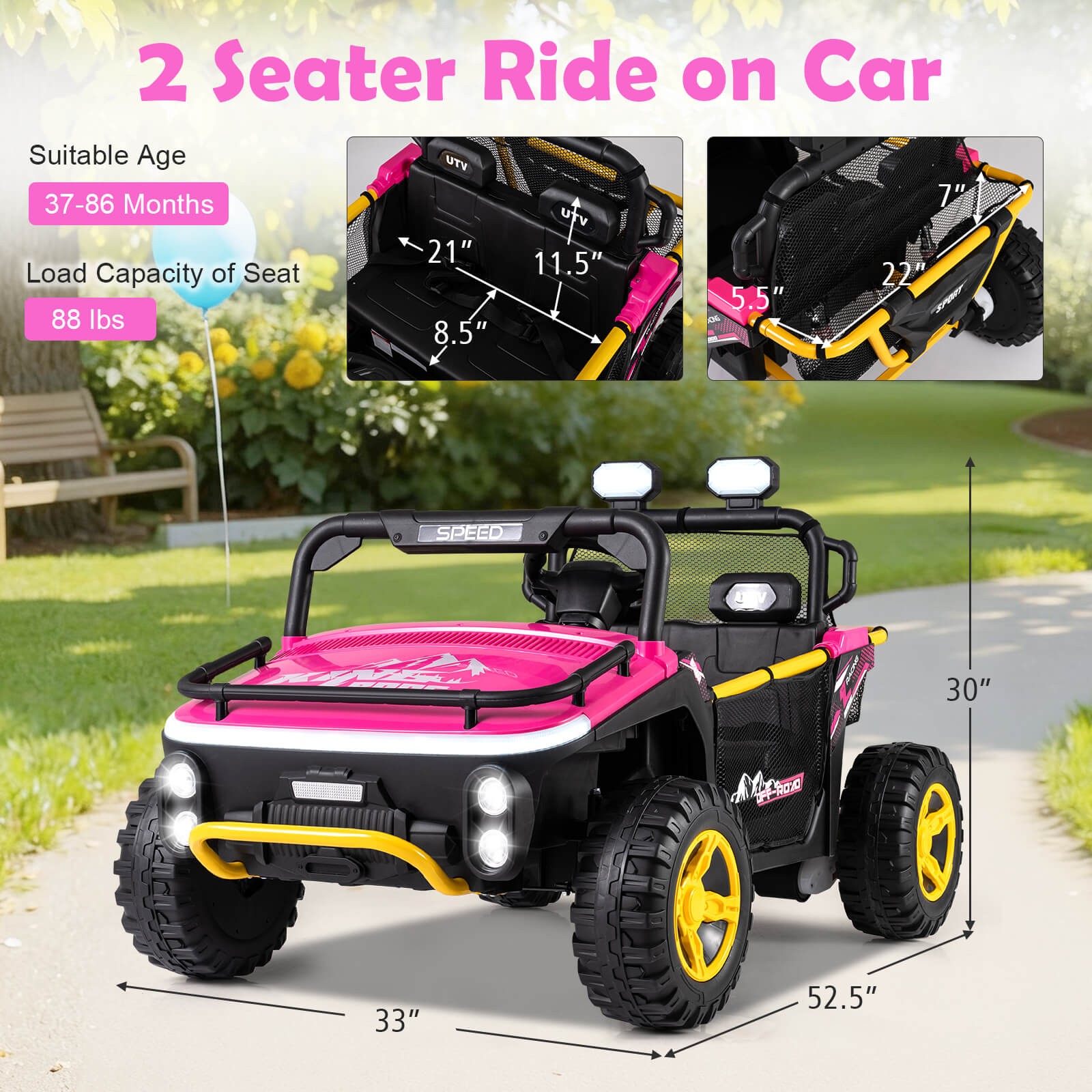 24V Ride on Toy for Big Kid’s 2 Seater Ride on UTV Truck Car w/ Remote Control