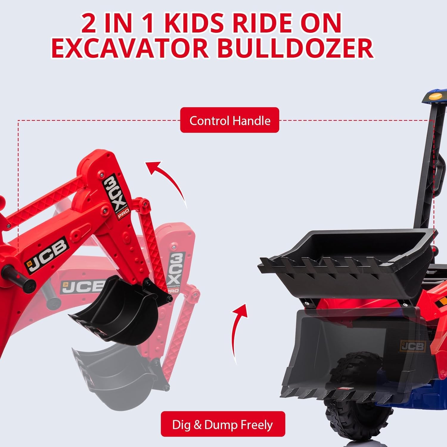 12V Licensed JCB Ride On Excavator 4 in 1 Kids Ride On Car with Remote Control