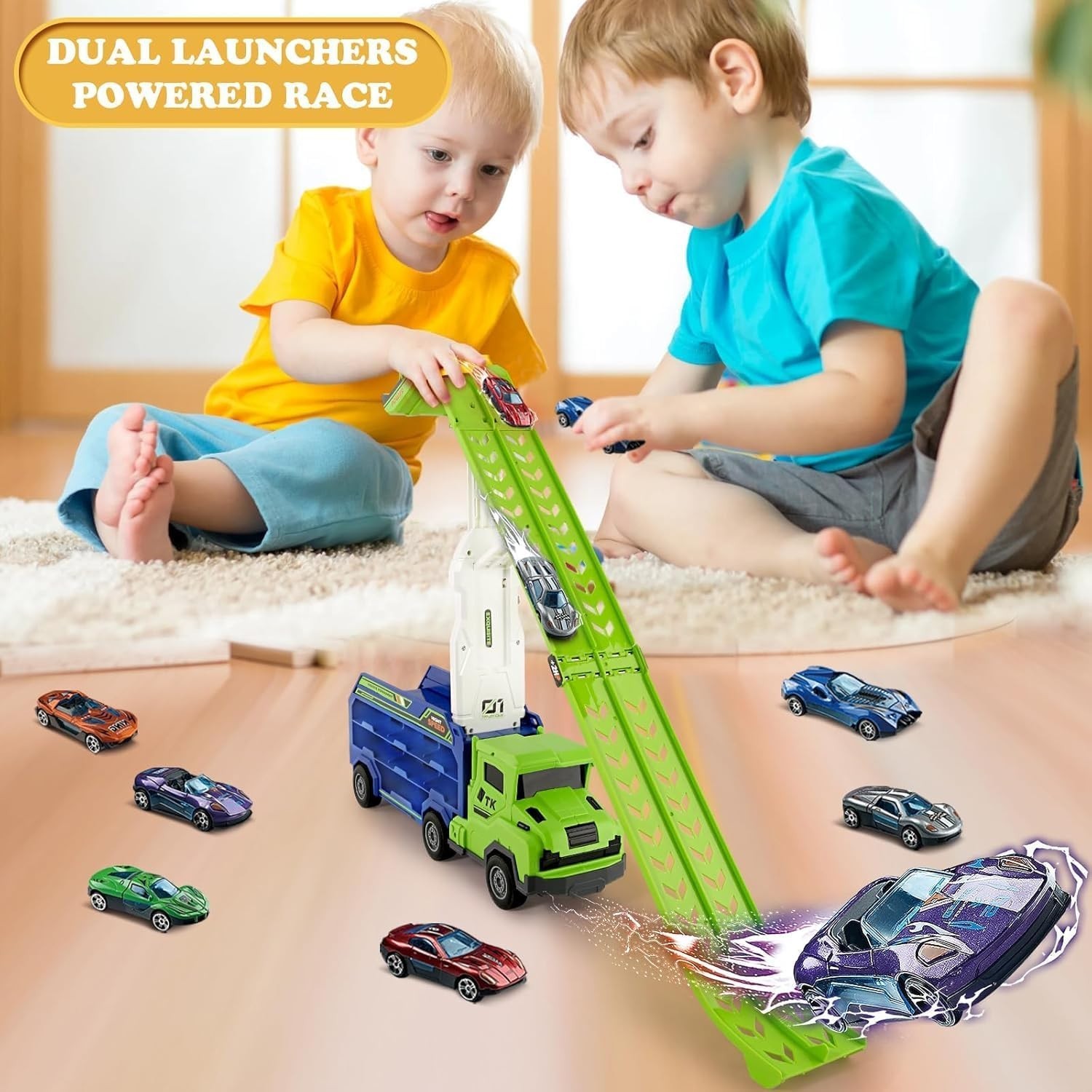 Foldable Car Race Track Set with 6 Die-Cast Cars – Ideal for Toddlers 3-8