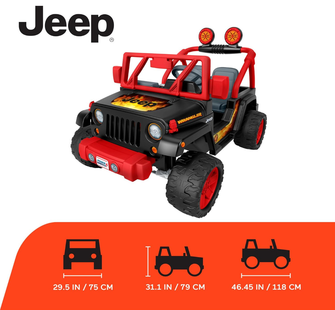 Power Wheels 12V Tough Talking Jeep Powered Ride-On – Black/Red FFR92-9993