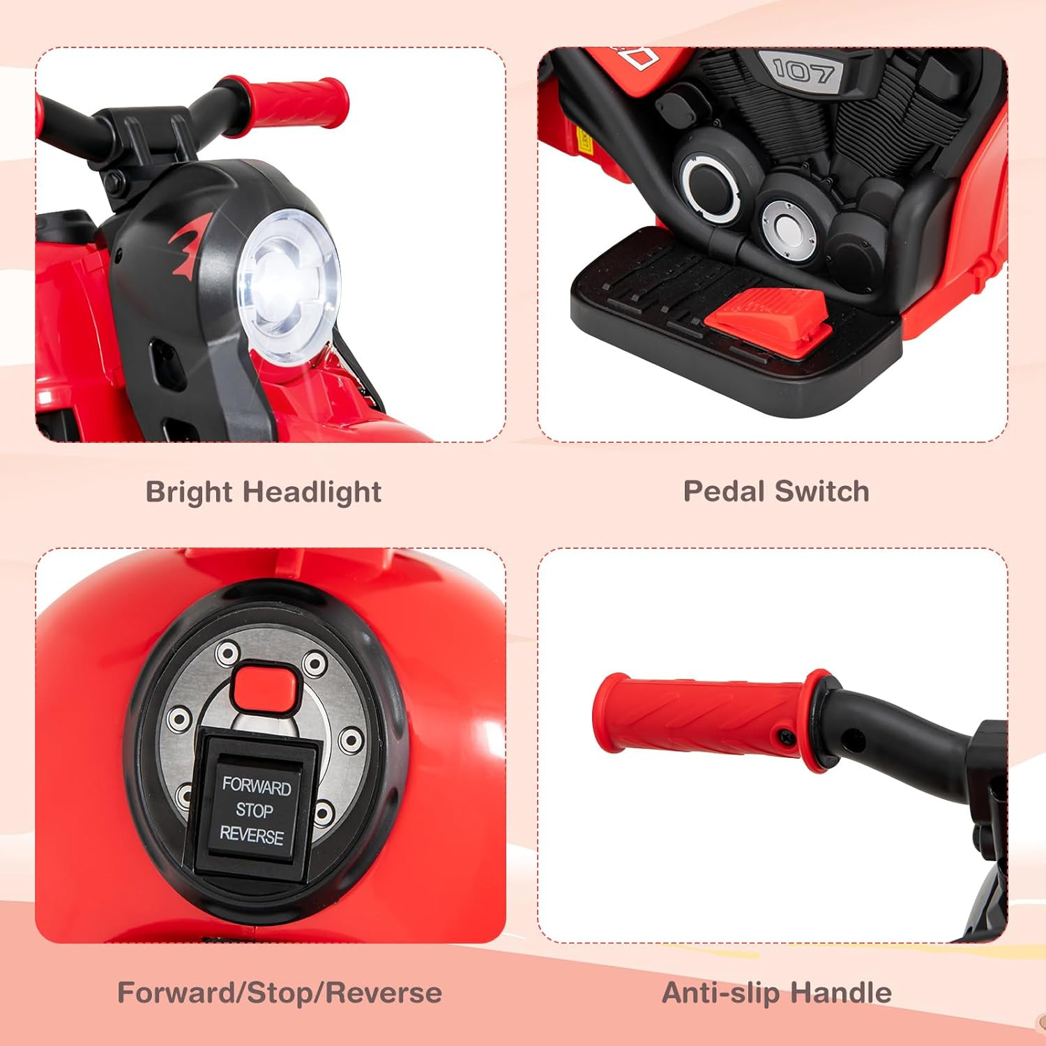 Kids Motorcycle, 6V Electric Ride on Car with Automatic Bubble Function, Foot Pe