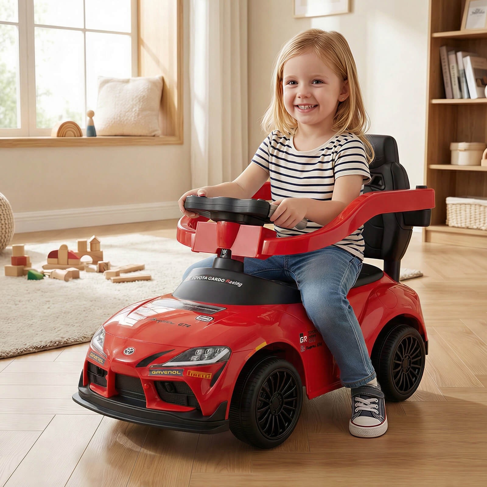 Toyota Licensed Ride on Push Car w/Parent-Control Handle Music Safety Guardrail