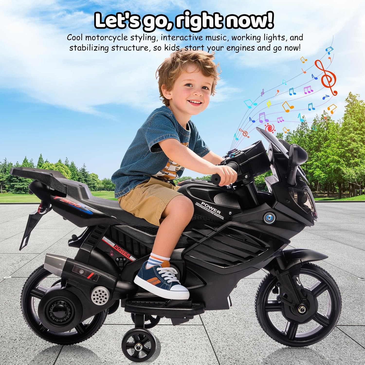 Kids 6V Ride On Motorcycle Battery Powered Ride On Toys w/Treaded Tires Music