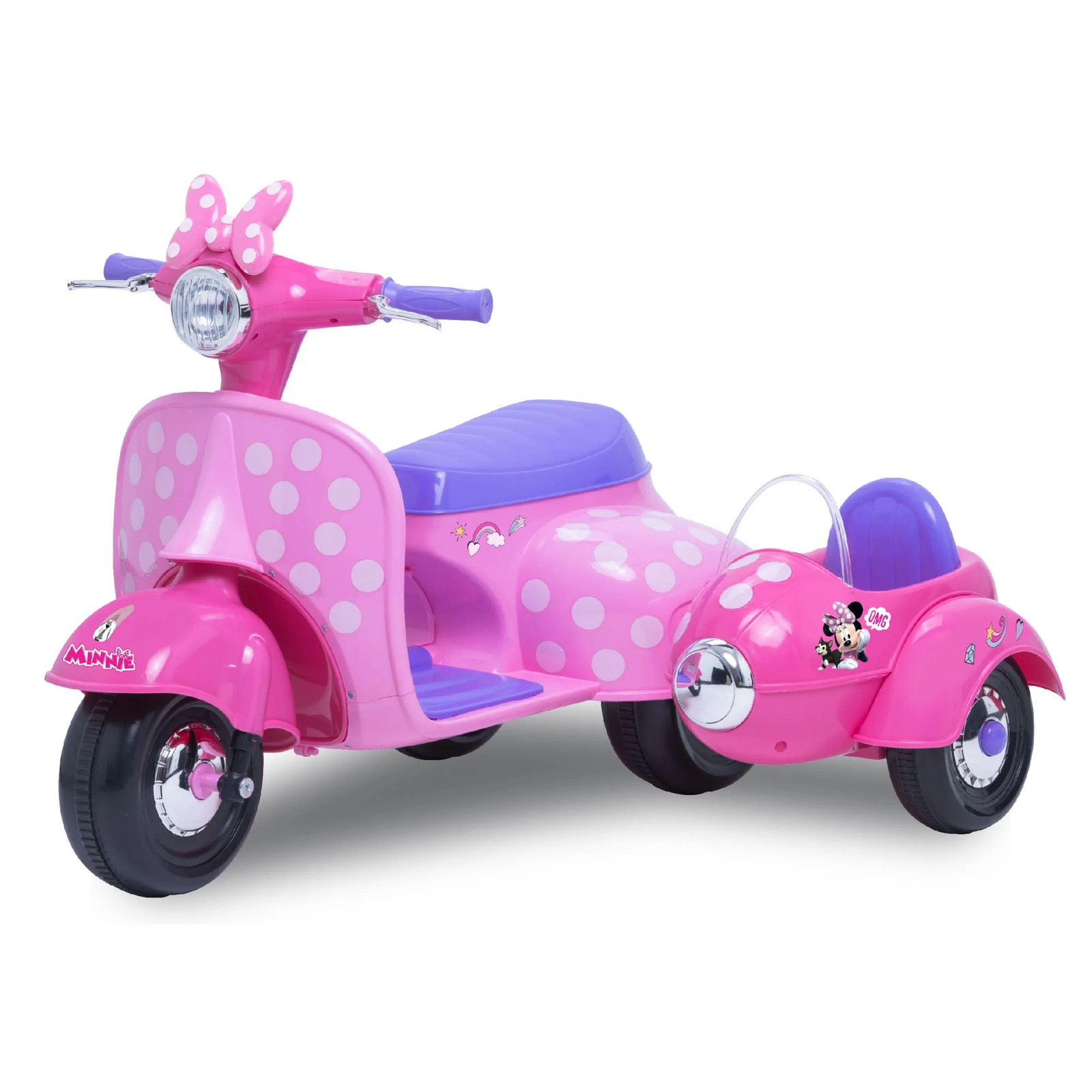 Kids Ride On Toy Disney Minnie Mouse Scooter Sidecar Pink 6V Battery Powered