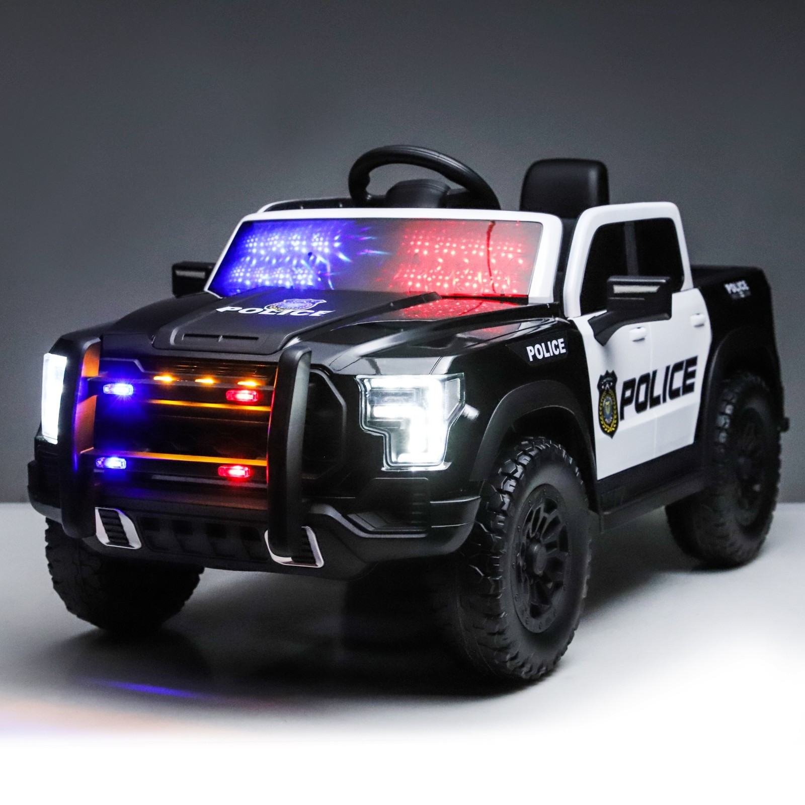 Kids Ride On Police Car 12V Dual Motors Remote Control Music Lights