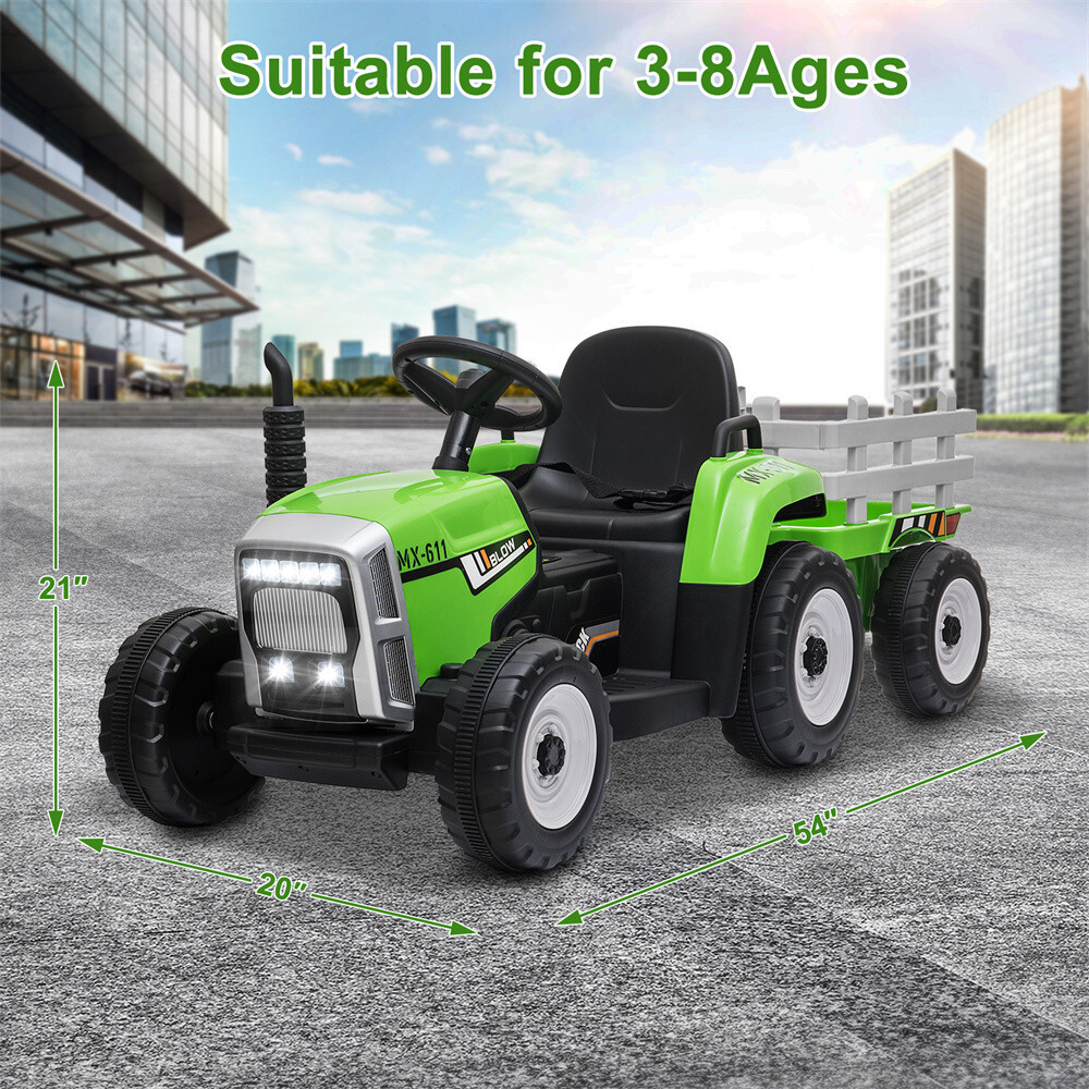 12VElectric Kids Ride On Tractor Battery-Powered w/Trailer &Remote Control Gifts