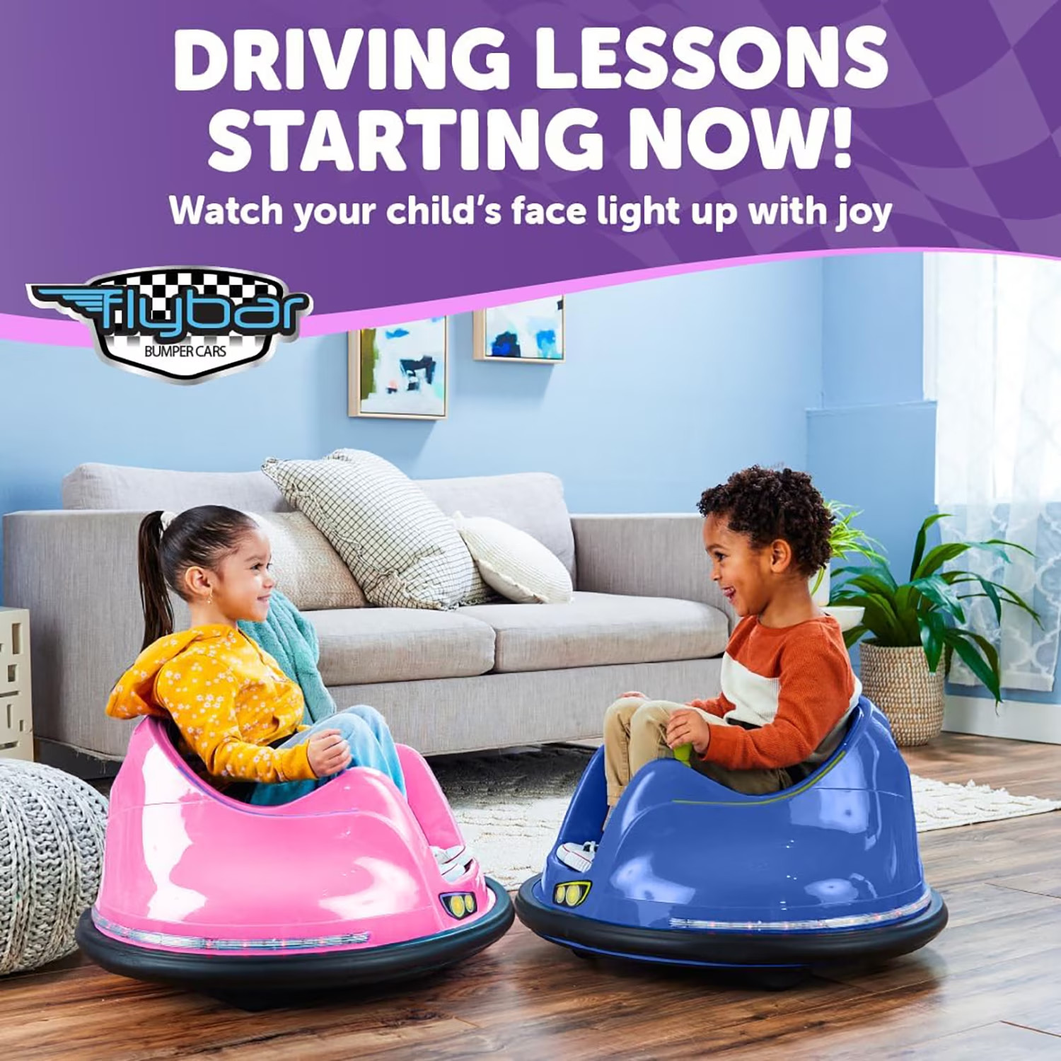 Flybar 6V Bumper Car for Toddlers Pink, Electric Ride on Toy for Kids Ages 1.5-4