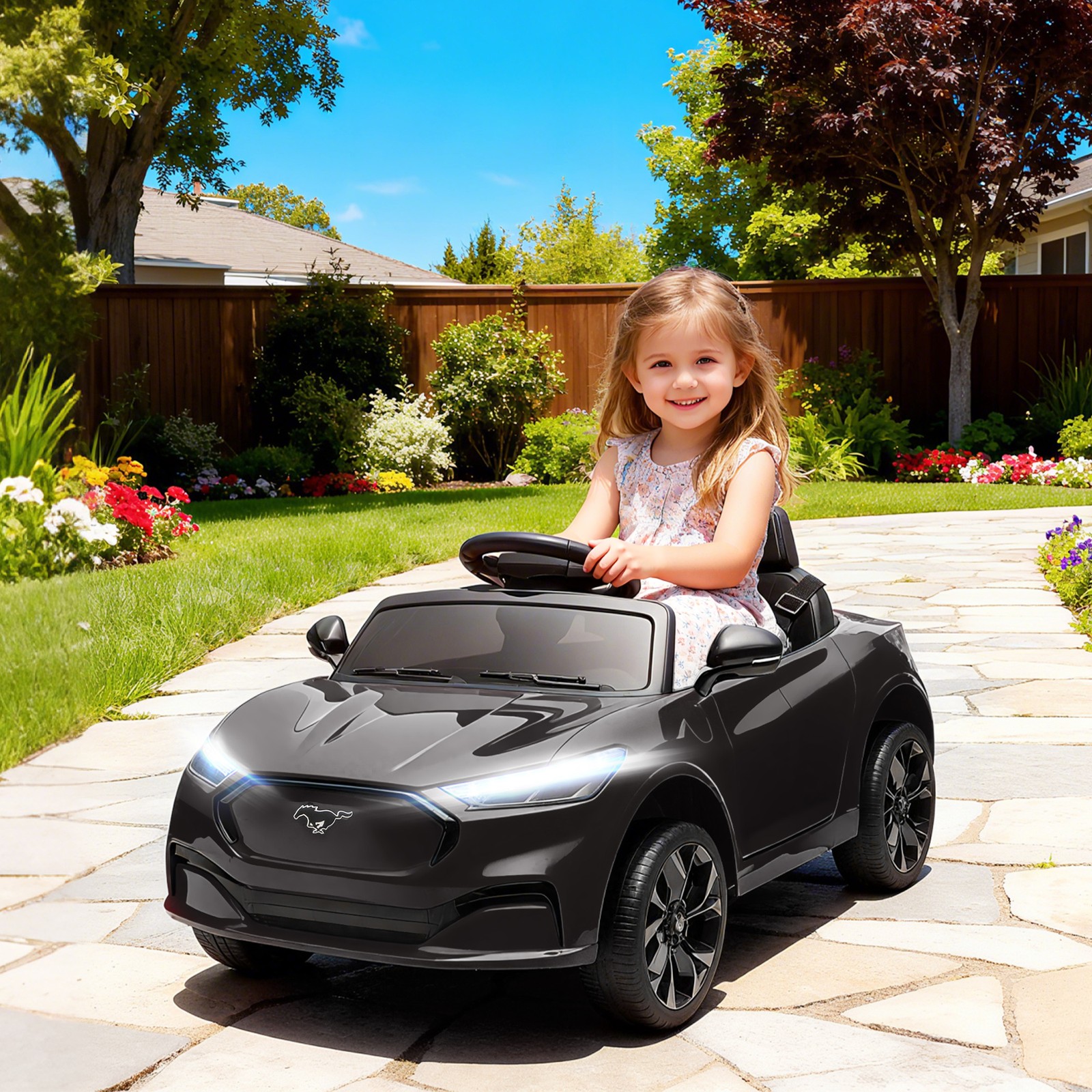 Qaba 12V Kids Ride On Car, Licensed Ford Mustang Mach-E Electric Car, Black