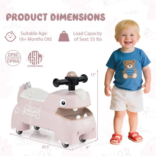 Toddler Ride on Toy Walking Sliding Car with Lights and Music-Pink – Color: Pink