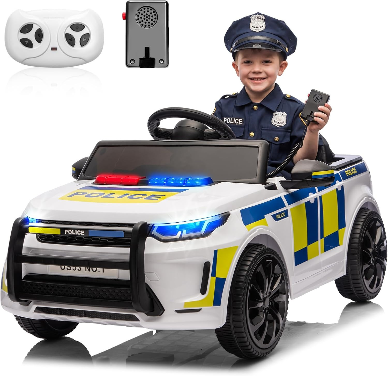 Electric Cars for Kids, 12V Police Car Ride on Toy W/Remote Control, Speaker, Wa