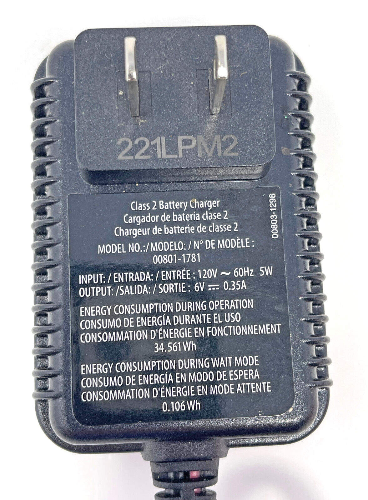 FISHER PRICE OEM POWER WHEELS 6 Volt 6V Class 2 Battery Charger 00801-1781 Used