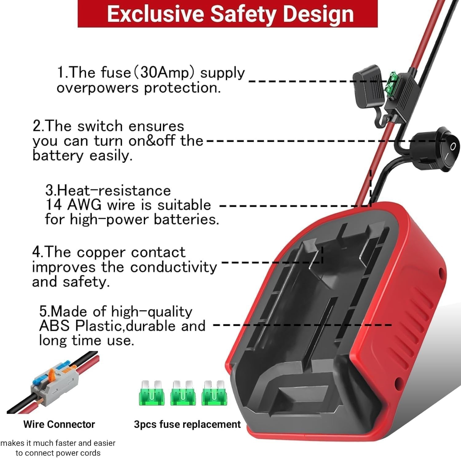 2 Pack Battery Adapter for 20V Power Wheels – Dock Connector with Fuses & 14AWG