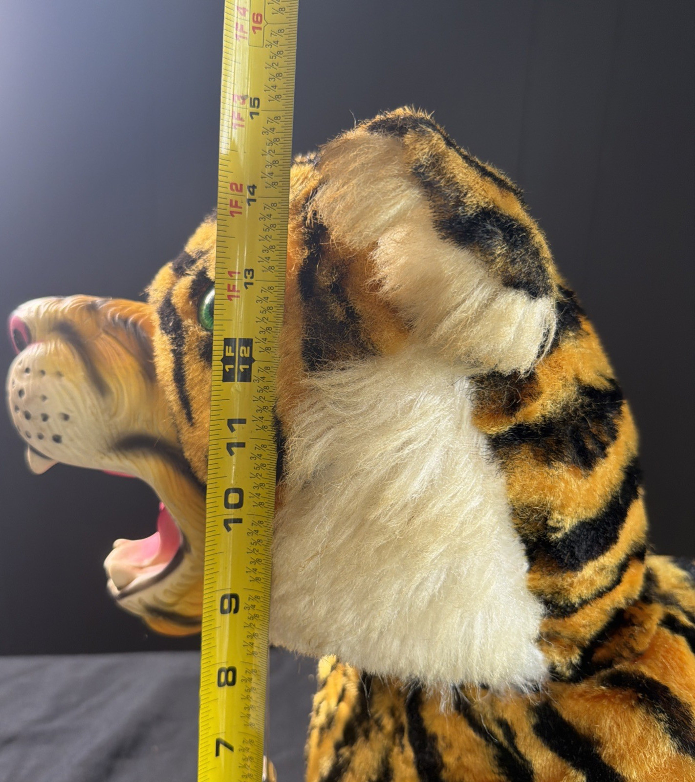 Rare Vintage Tiger Ride On Kids Toy On Wheels Green Eyes Neck Needs Work