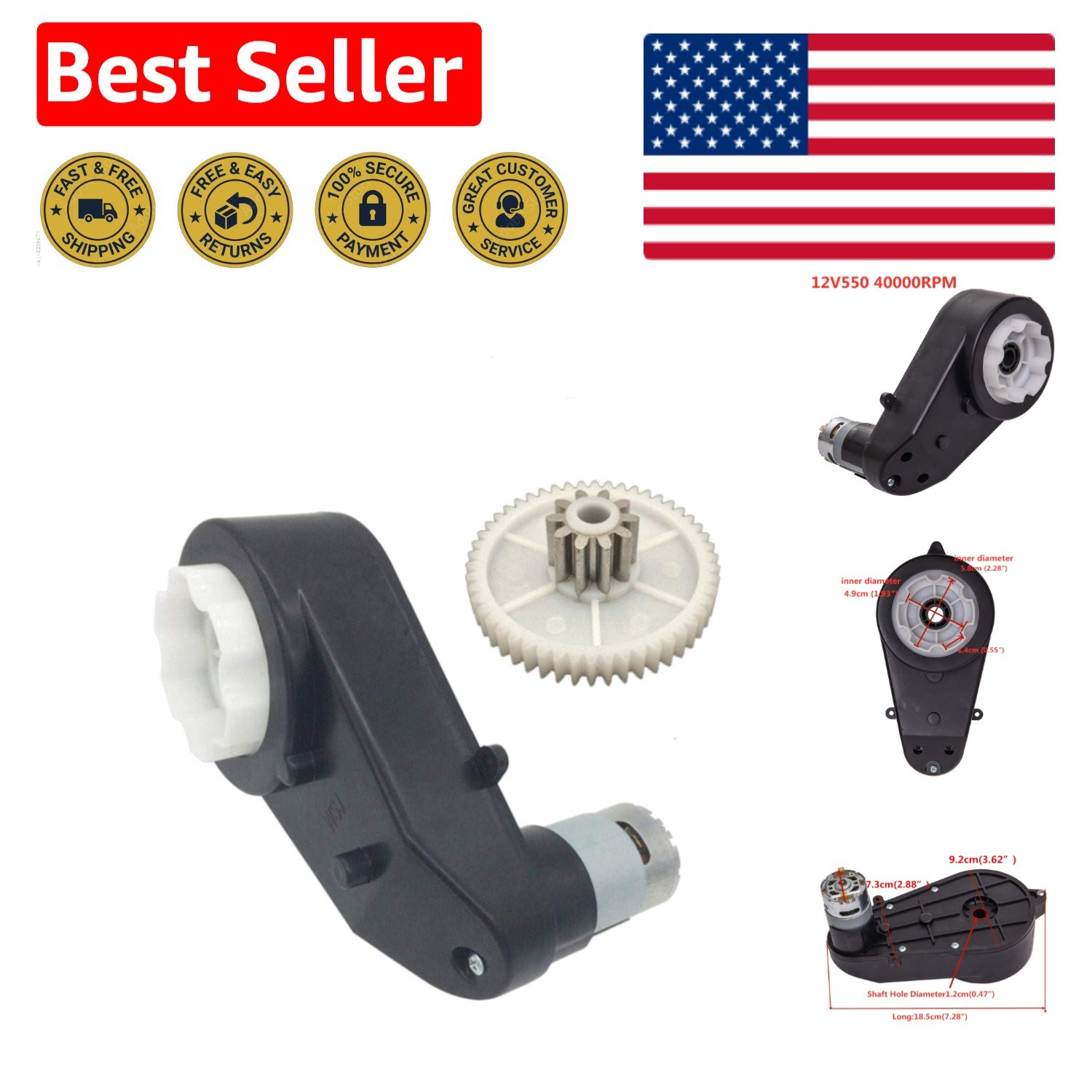 Universal 12V Motor Gearbox – 40000 RPM Upgrade for Children’s Ride-On Vehicles