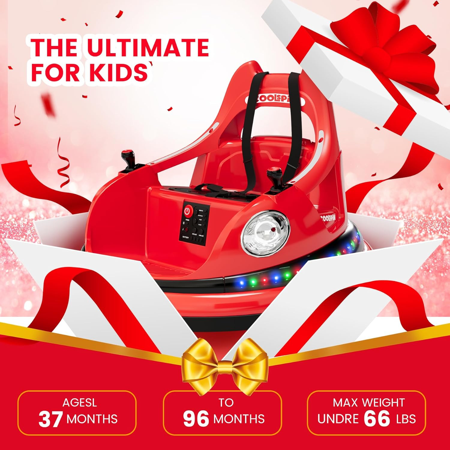 Ride on Bumper Car for Toddlers, 12V Battery Car for Kids W/Parent Remote, 2-Spe