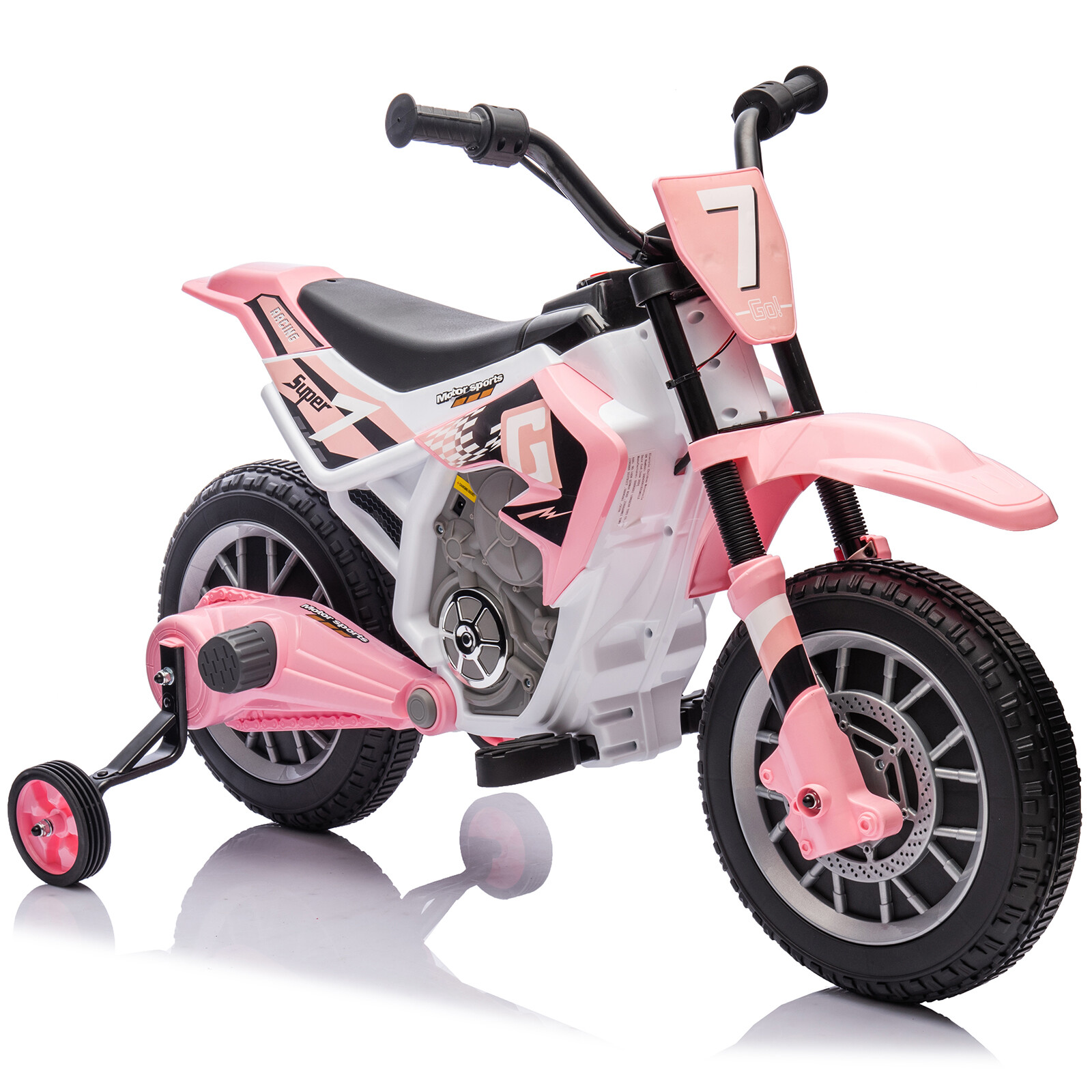 12V Kids Ride On Motorbike Motorcycle Dirt Bike with Music,Training Wheels Pink