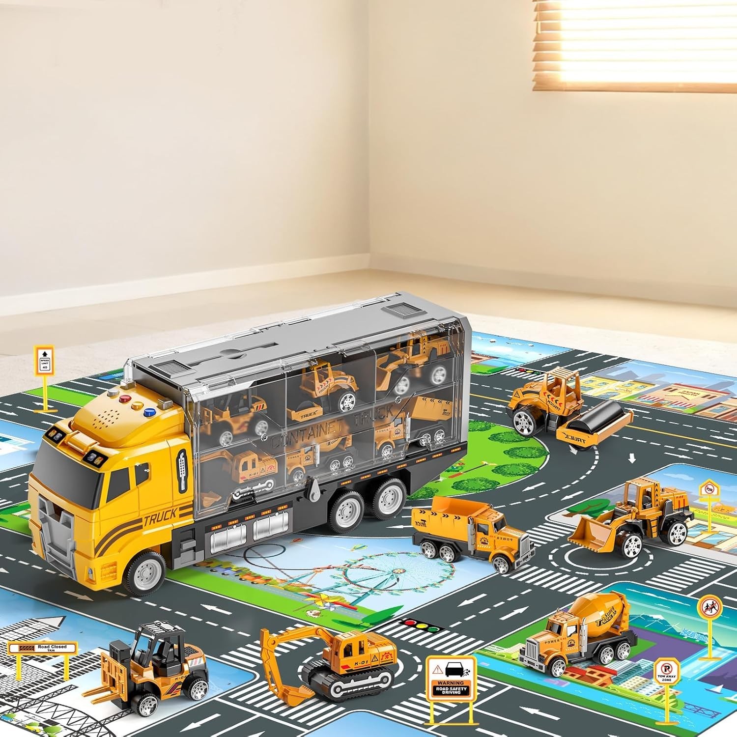Kids Construction Truck Play Set with Lights Sound Vehicle Toys including Car