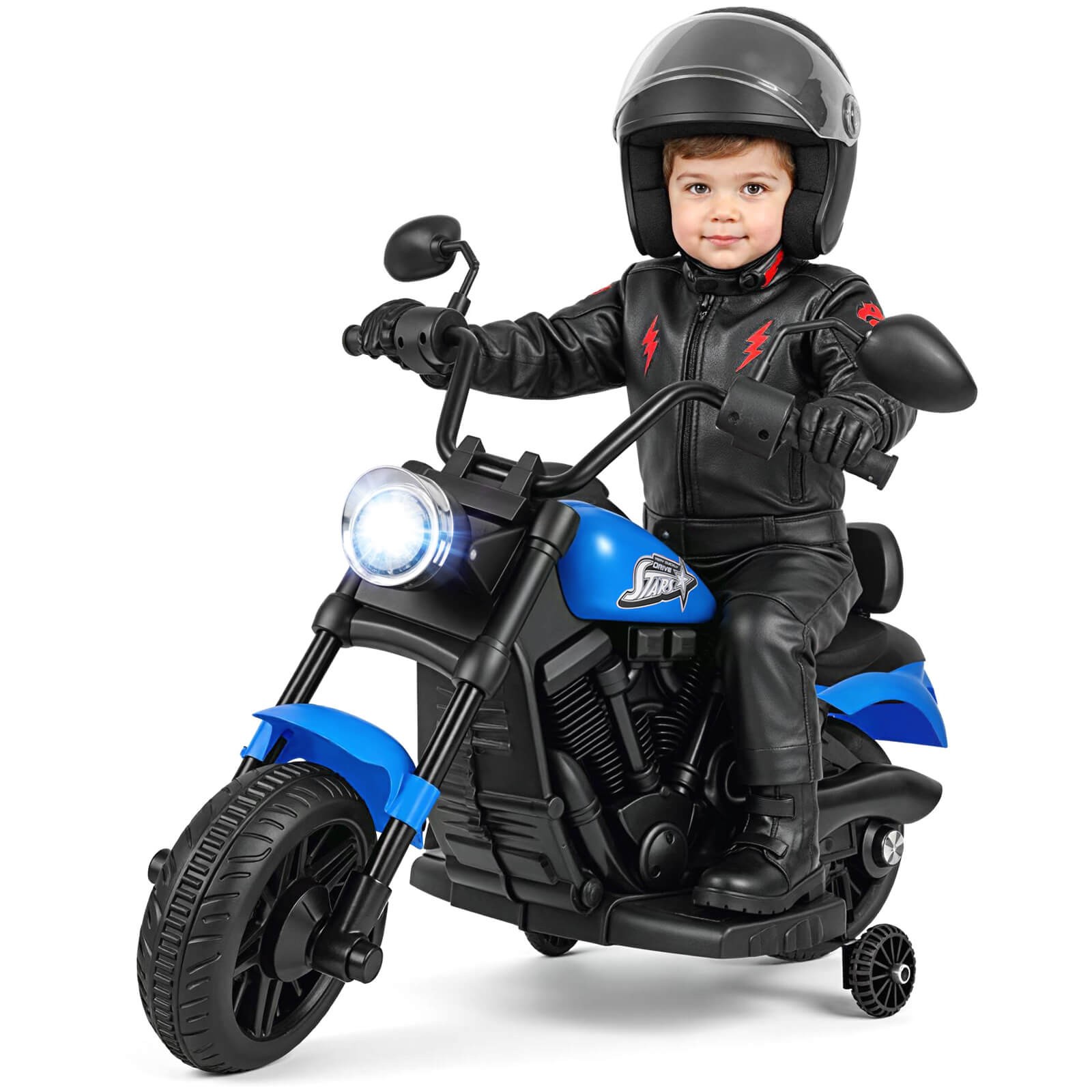 Kids Motorcycle w/Headlight, Music, Training Wheels, Foot Pedal for Boys Girls