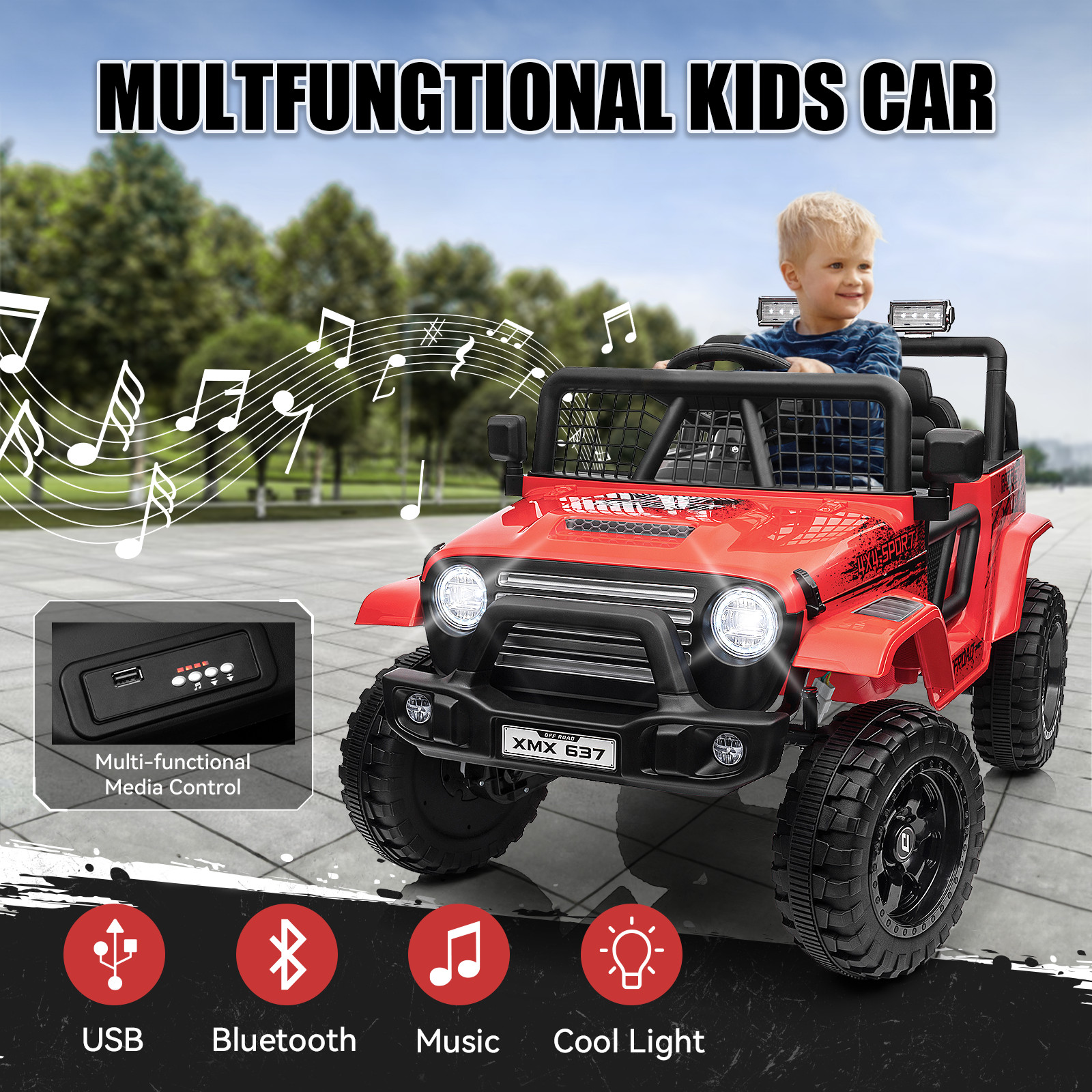24V Ride on Jeep Car w/ Remote Control 4WD Switchable Kids Electric Car for Kid