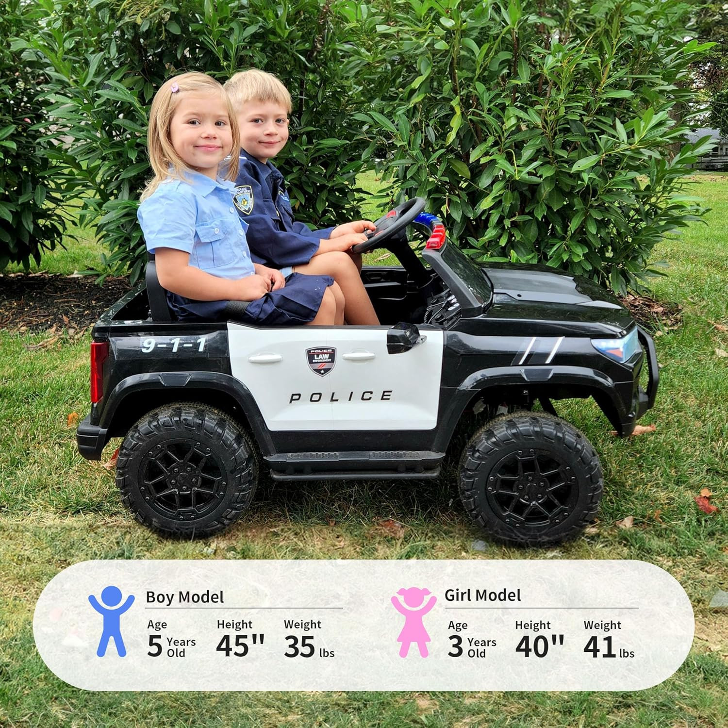 24V 10Ah Electric Police Car Ride on Toy for Big Kids, 4WD 2 Seater Kids Ride on