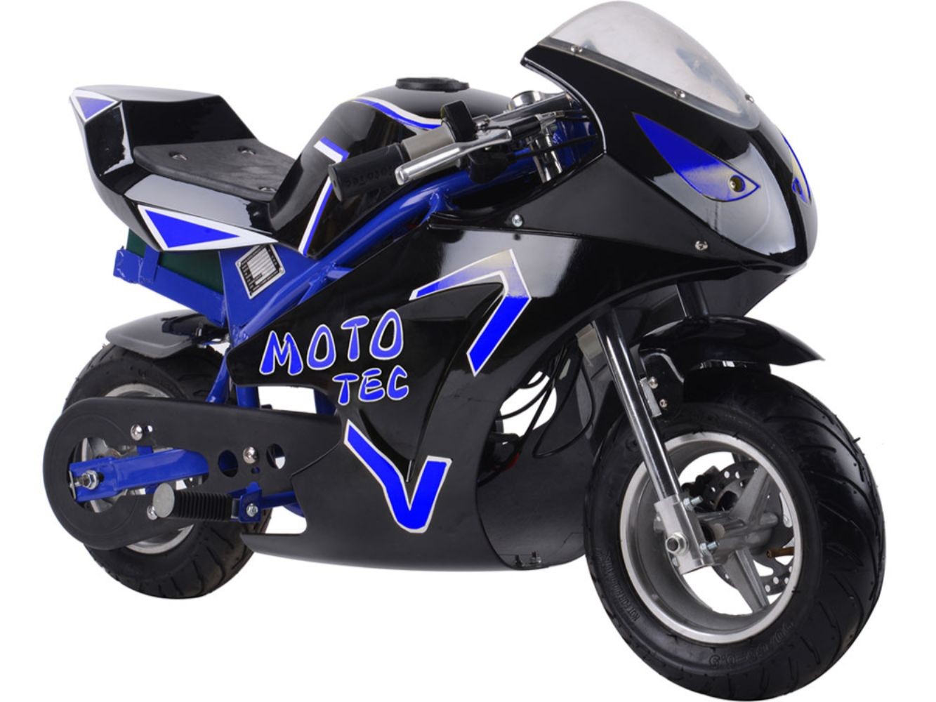 MotoTec Electric Pocket Bike GT 36V 500W in Blue Performance Ride