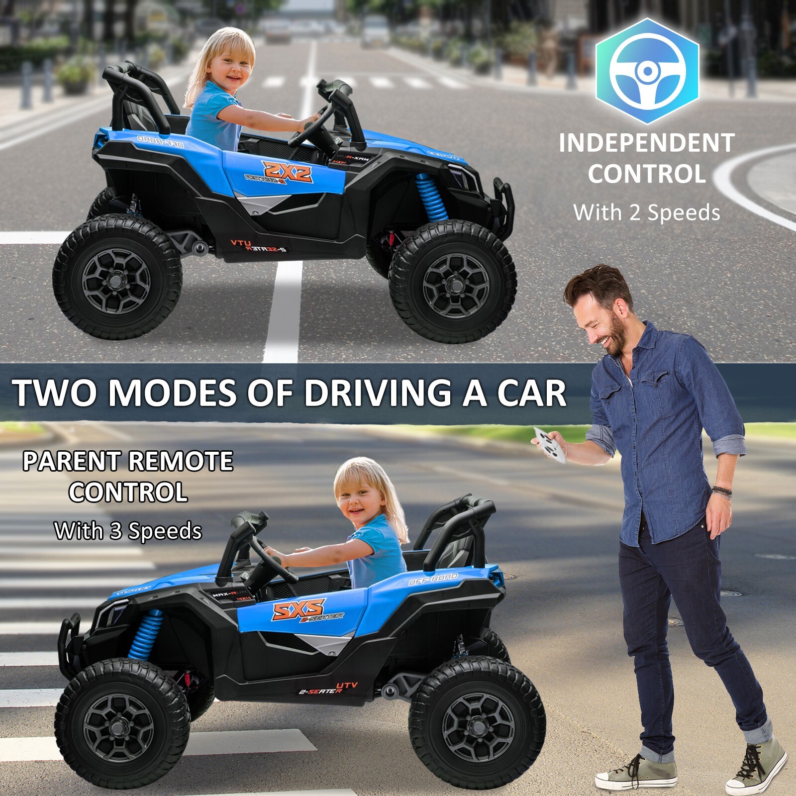ZEOPHOL 24V Kids Battery Ride On UTV Truck 4WD 2-Seats 200W*4 Motor EVA Wheels