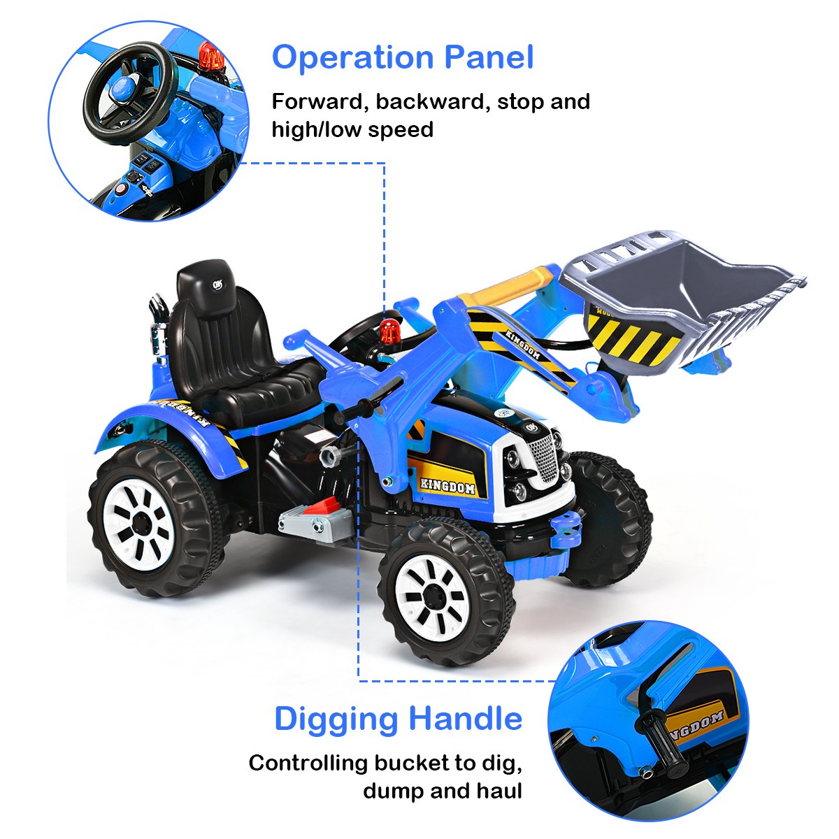 Kids Ride On Excavator Truck 12V Battery Powered With Front Loader Digger