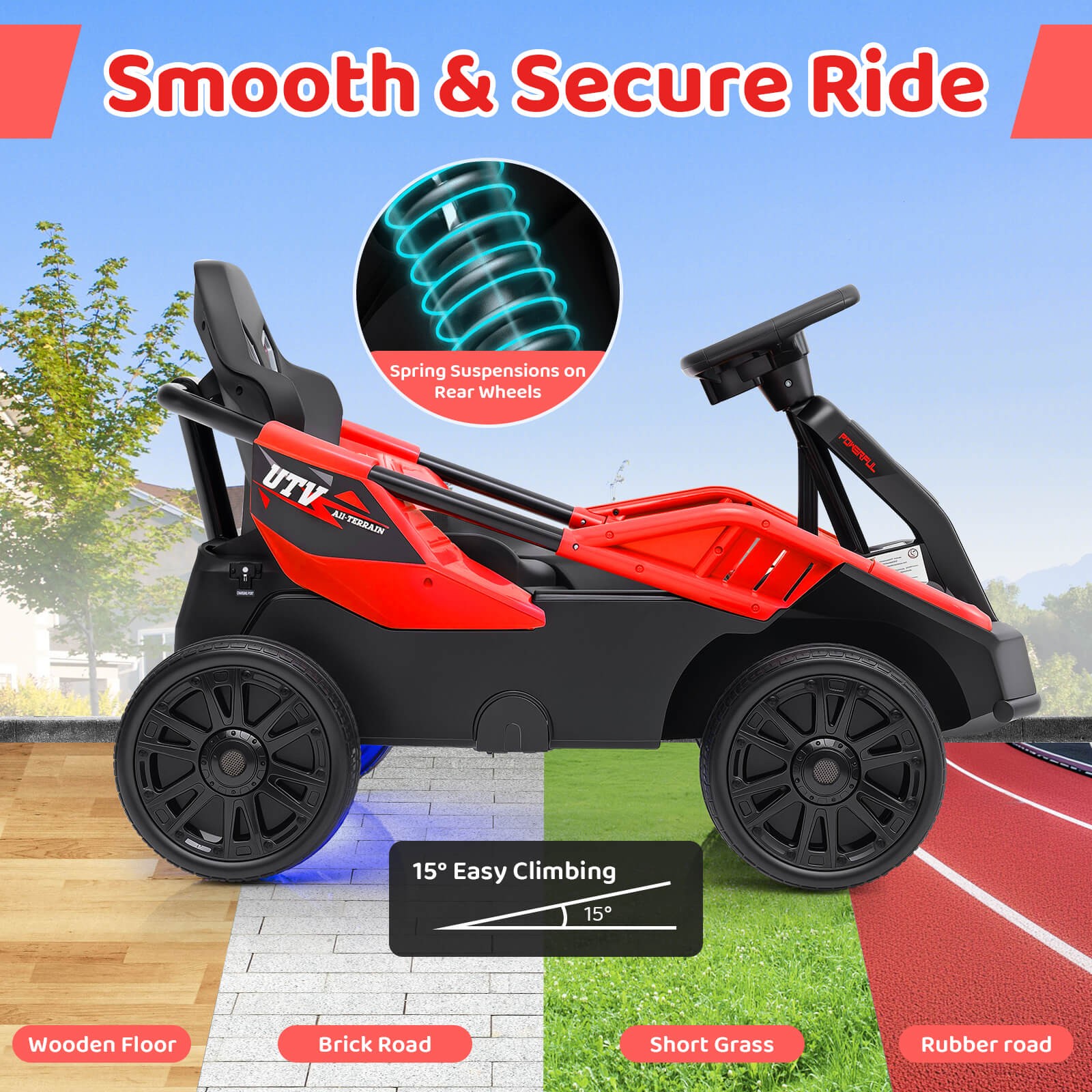 Ride on Car for Big Kids 12V Battery Powered Electric UTV w/Remote Control Red