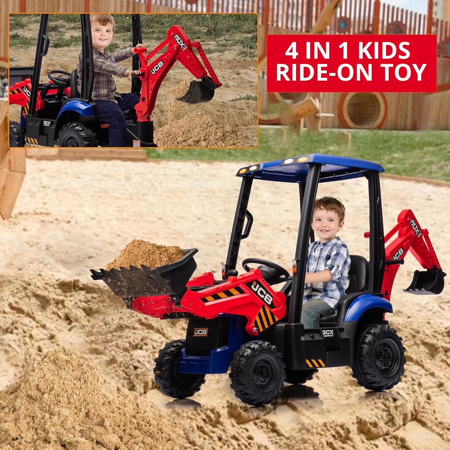 12V Licensed JCB Ride On Excavator 4 in 1 Kids Ride On Car with Remote Control