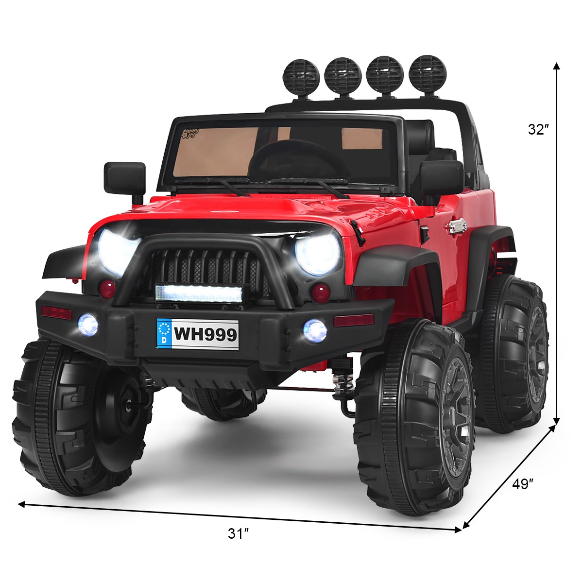 12V Kids Ride On Truck RC Car Spring Suspension w/ LED Light Music Trunk Red