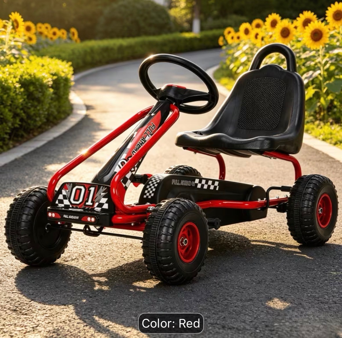 Pedal Go Kart, 4-Wheel Pedal Powered Ride On with Adjustable Seat, Handbrake