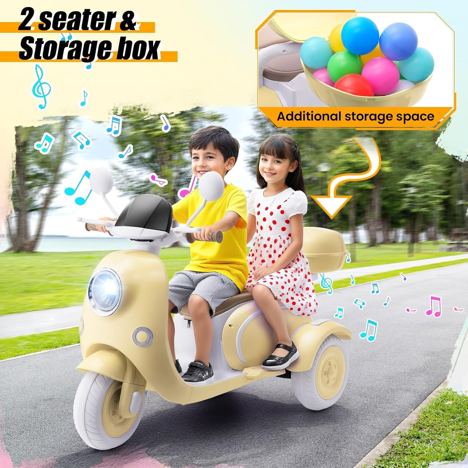2 Seater Kids Electric Motorcycle 3 Wheels Moped 12V Dual Motor Ideal Kids Gift*