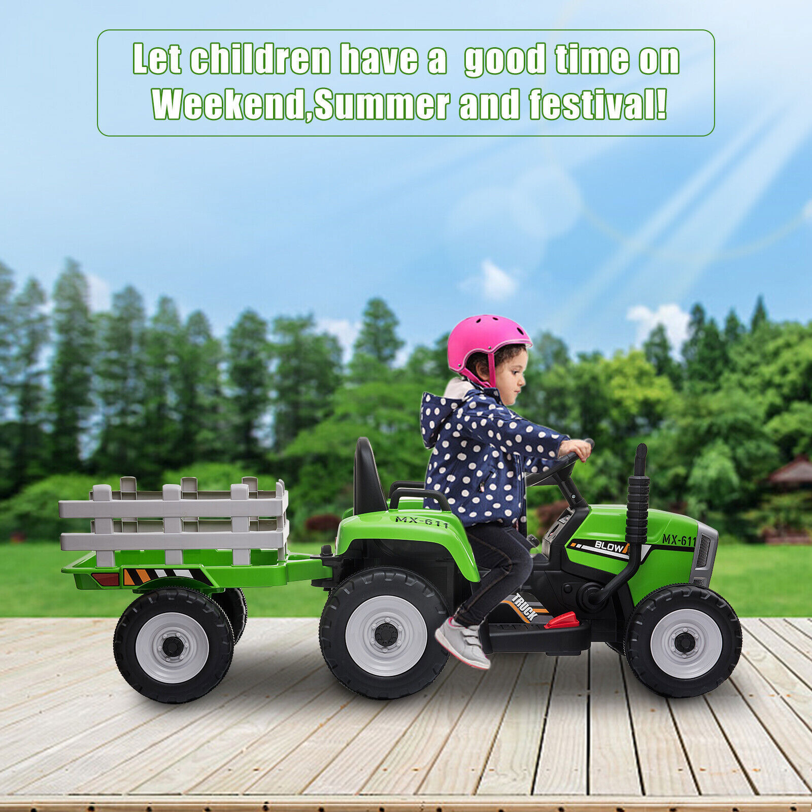 12V Kids Electric Tractor with Trailer Toddler Ride On Car w/Remote Control Gift