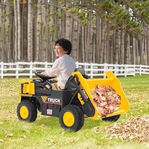 OLAKIDS Ride on Dump Truck, 12V Kids Electric Car Ride on Construction