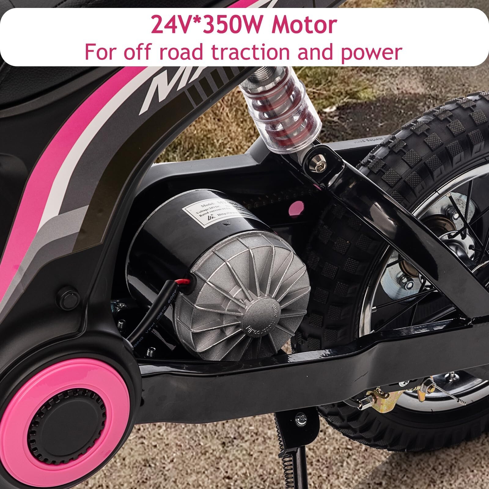 24V Ride on Pink Motorcycle 5-12 Kid Electric Dirt Bike High Speed Off-Road Toys