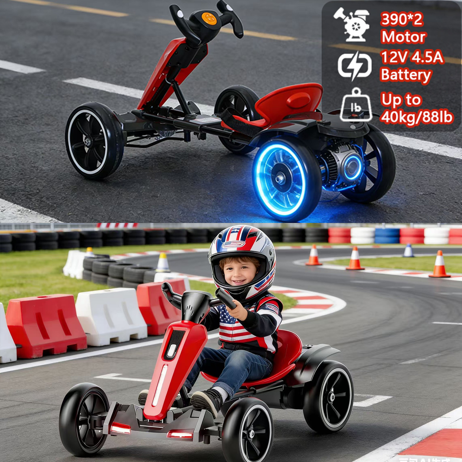 12V Electric Go Kart for Kids with Adjustable Seat Kids Pedal Go Kart, Red