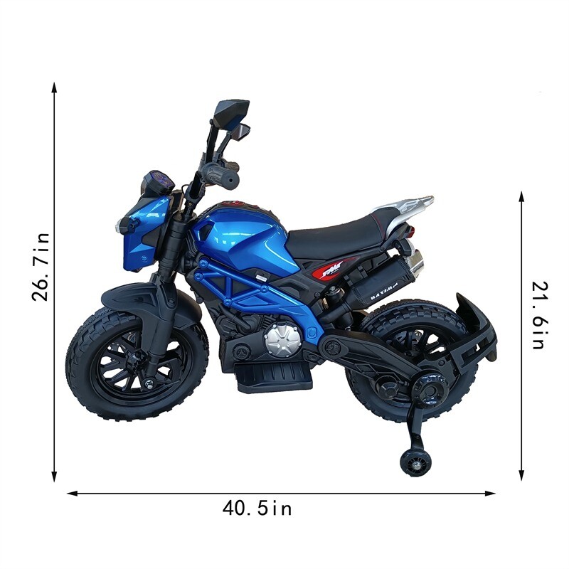 12V Kid Motorcycle Ride On Toy w/ Training Wheel 1.8~3.2mph for kid 3-6 Blue