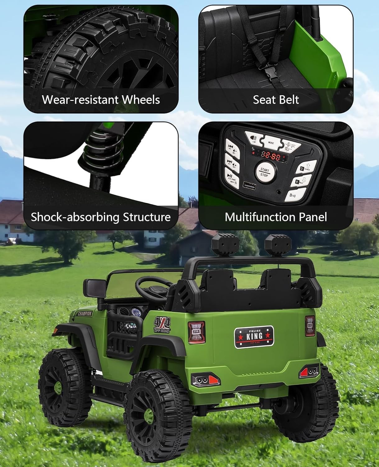 24V 2-Seater Power Wheels for Kids, Bluetooth, AUX, USB,Lights & Parental Remote