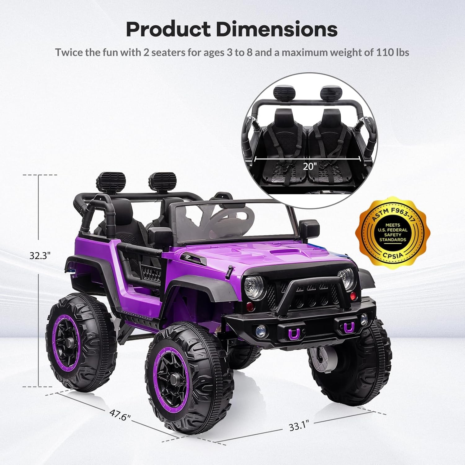 24V Electric Kids Ride On Cars with Remote Control 2 Seats Truck Toys Gifts
