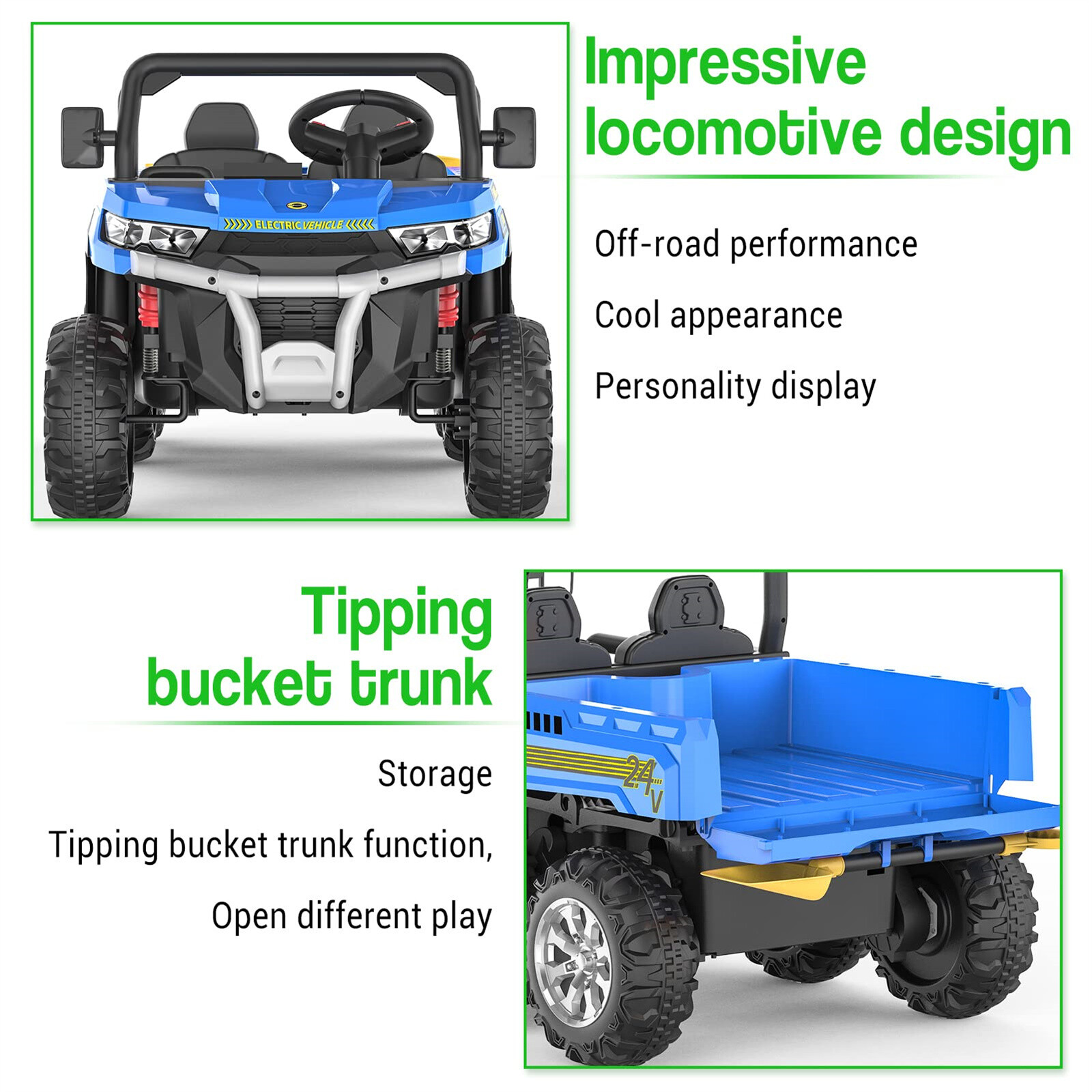 24V Ride On Dump Truck with Electric Dump Bed 6 Wheeler Kids UTV Car Two Seats
