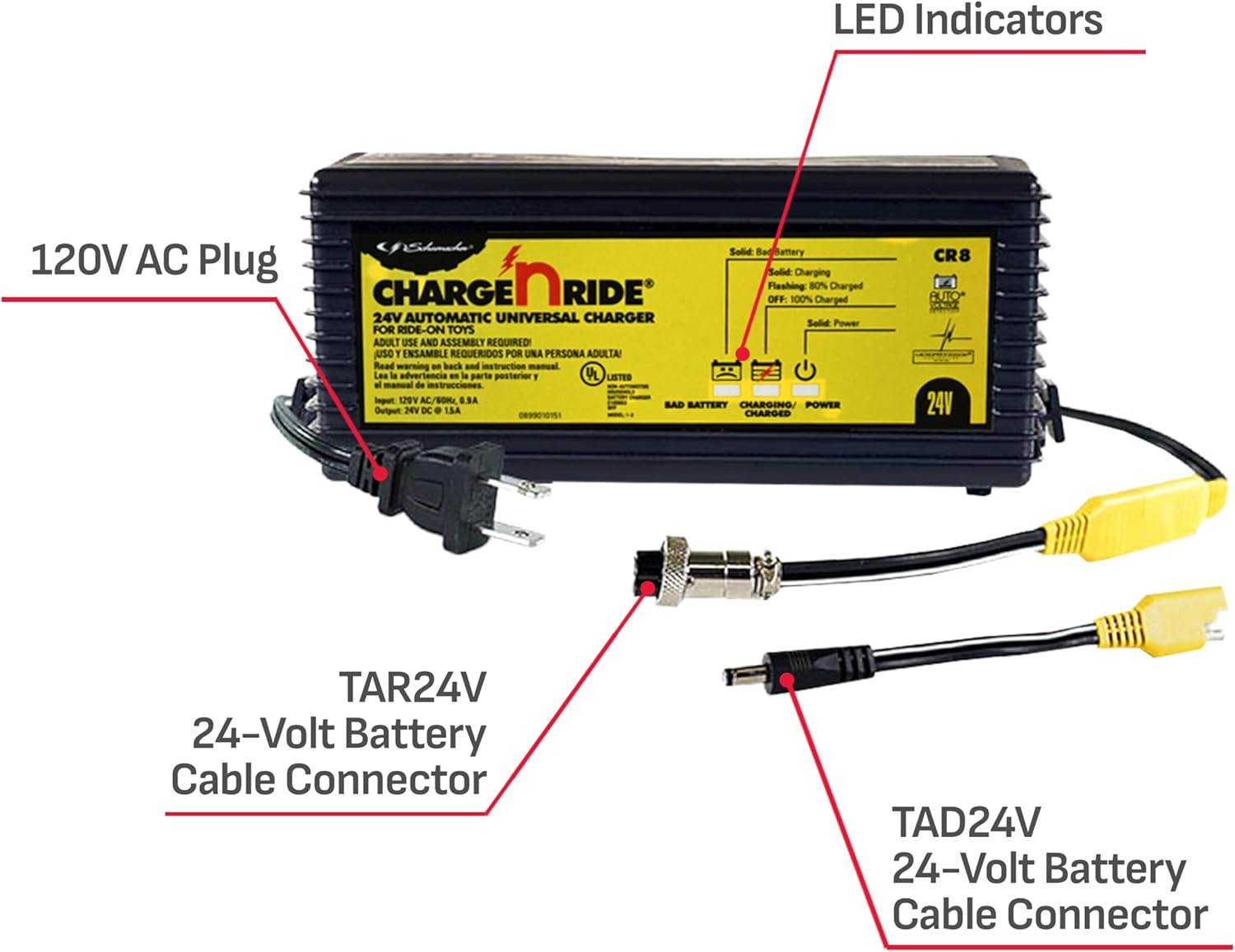 24 Volt Universal Battery Charger for Ride on Toys – Charge ‘N Ride CR8-1.5 Amp,